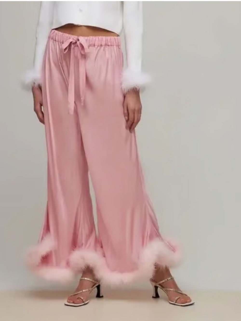 Sleeper Pink Eco Vero Rayon Pajama Pants with Turkey Feather Trim | NWT